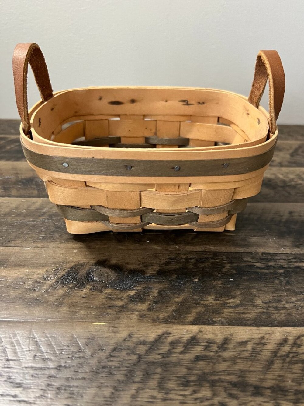 Eagle Basket USA Handwoven Wood Leather Longaberger Style Farmhouse Decor